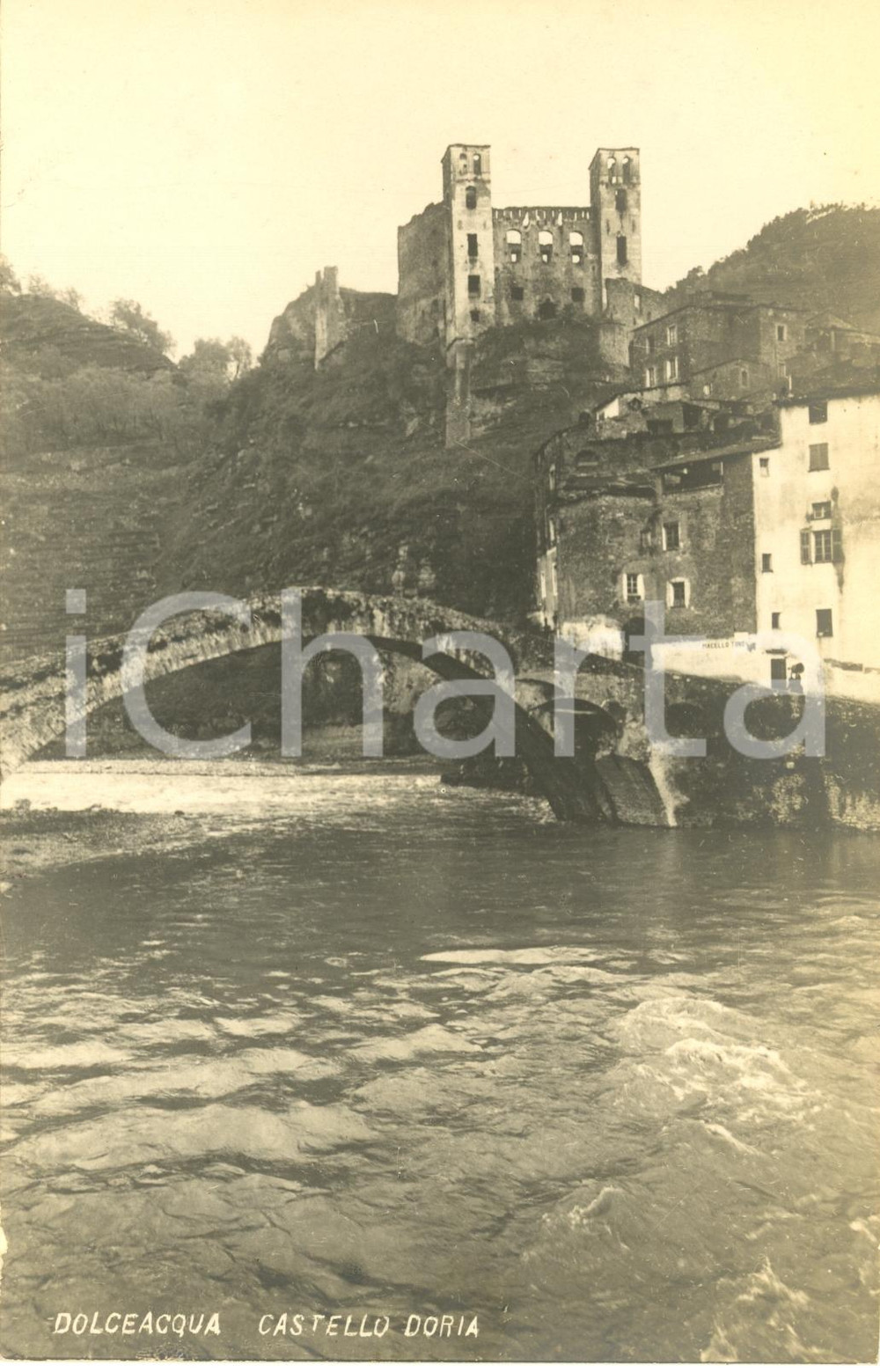 Cartolina originale da collezione 1910 ca DOLCEACQUA (IM) Veduta del paese con il CASTELLO DORIA *Cartolina FP NV 1