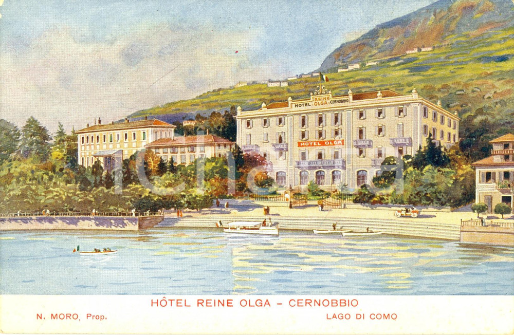 Cartolina originale da collezione 1910 ca CERNOBBIO CO Veduta Hotel REINE OLGA Cartolina FP NV ILLUSTRATA 1
