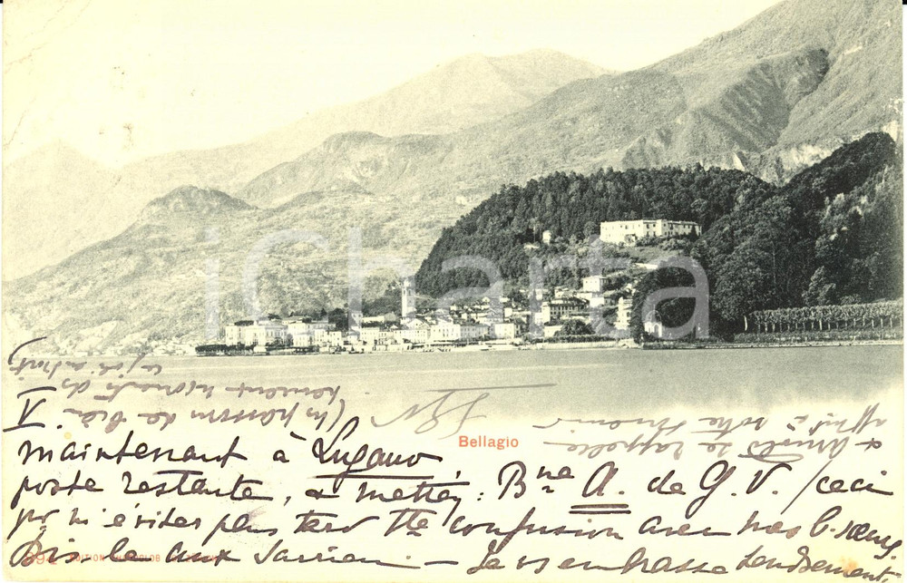 Cartolina originale da collezione 1903 BELLAGIO (CO) Veduta panoramica dell'abitato dal lago *Cartolina FP VG 1