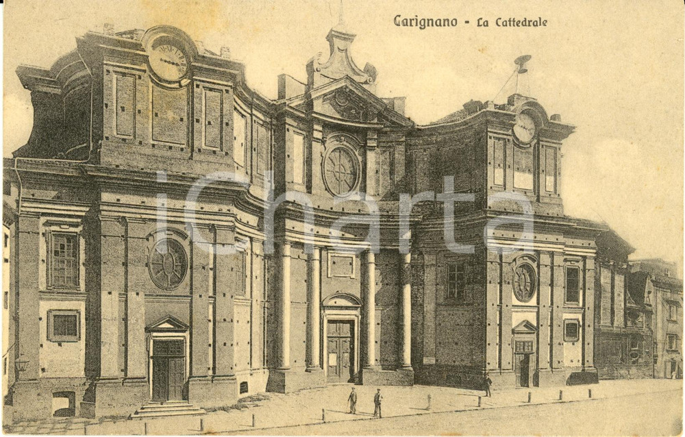 Cartolina originale da collezione 1914 CARIGNANO TO Veduta della facciata della Cattedrale Cartolina FP VG 1