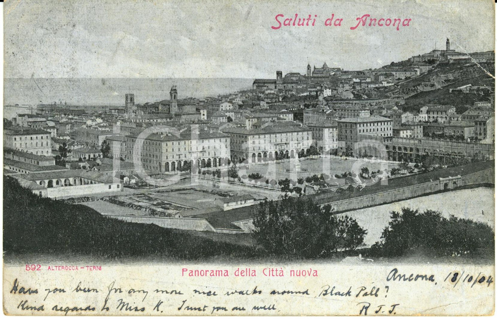 Cartolina originale da collezione 1904 ANCONA Veduta panoramica della cittÃ  nuova *Cartolina DANNEGGIATA 1