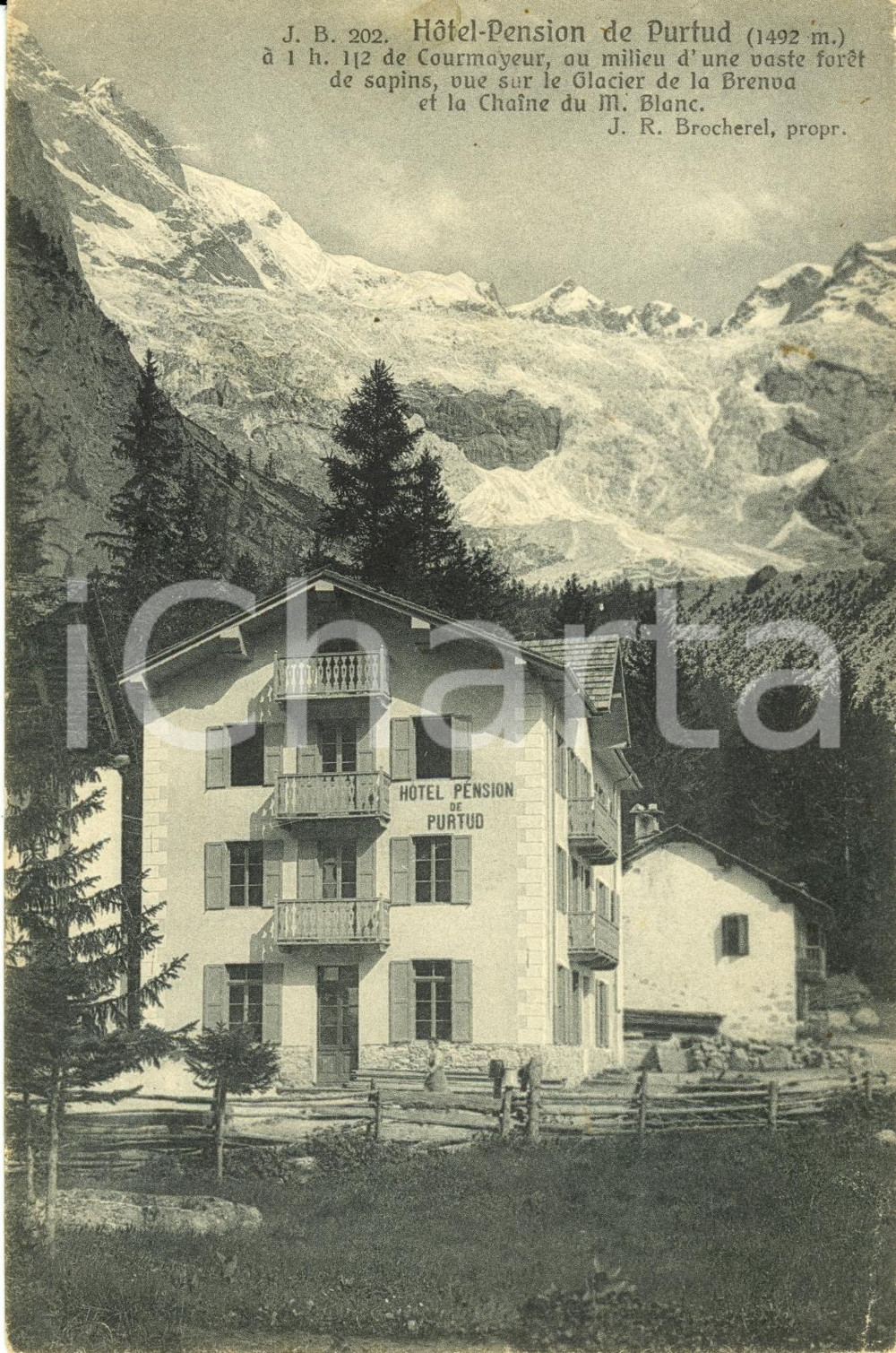 Cartolina originale da collezione 1956 COURMAYEUR AO Hotel PURTUD con vista MONTE BIANCO Cartolina FP VG 1