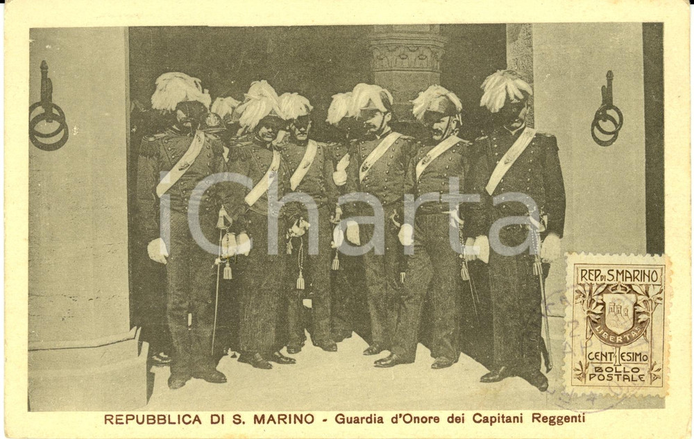 Cartolina originale da collezione 1918 REPUBBLICA DI SAN MARINO Guardia d onore Capitani Reggenti FP VG ANIMATA 1