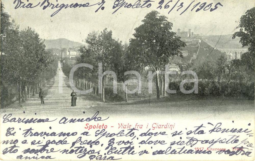 Cartolina originale da collezione 1905 SPOLETO PG Viale tra i giardini Cartolina postale FP VG ANIMATA 1