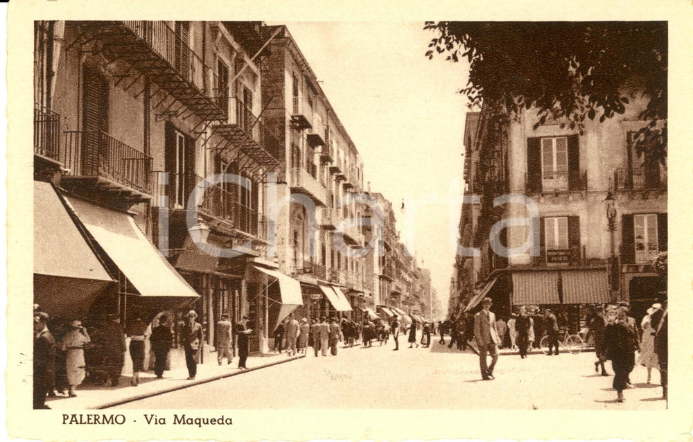Cartolina originale da collezione 1930 ca PALERMO Veduta di via MAQUEDA affollata *Cartolina FP NV ANIMATA 1