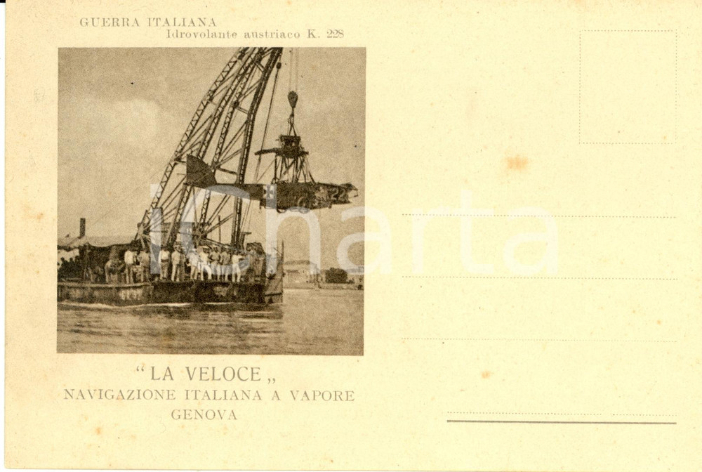 Cartolina originale da collezione 1915 ca GENOVA La Veloce GUERRA ITALIANA Idrovolante austriaco K 228  FP NV 1