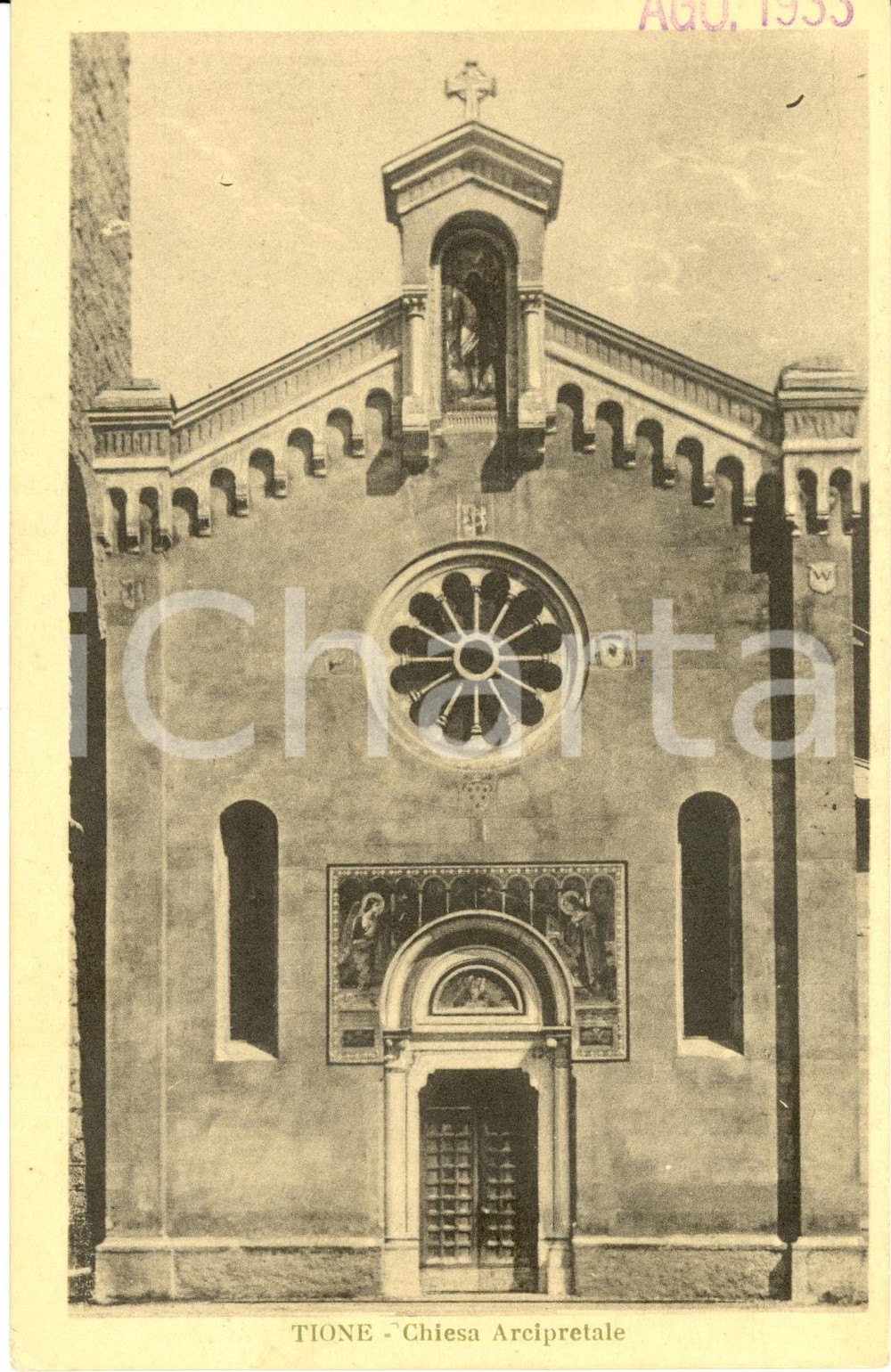 Cartolina originale da collezione 1933 TIONE DI TRENTO (TN) Facciata della chiesa arcipretale *Cartolina FP NV 1