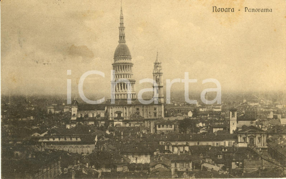 Cartolina originale da collezione 1917 NOVARA Veduta panoramica con Basilica SAN GAUDENZIO *Cartolina FP VG 1