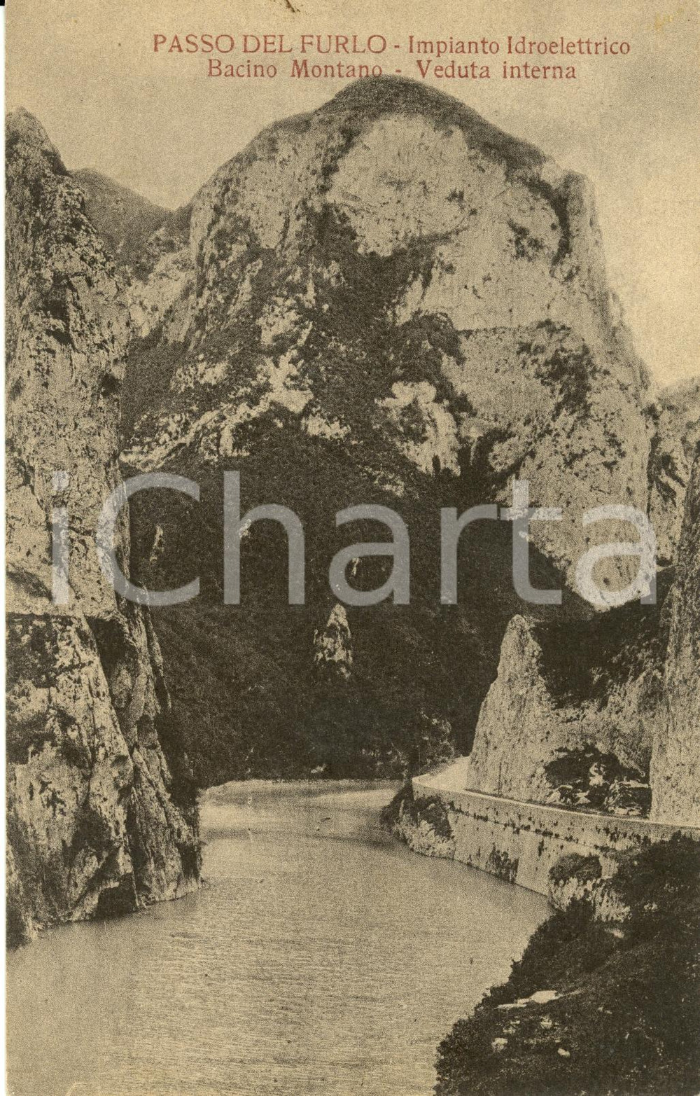 Cartolina originale da collezione 1923 PASSO DEL FURLO (PU) Veduta interna bacino impianto idroelettrico *FP VG 1