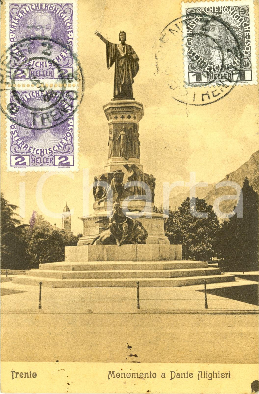 Cartolina originale da collezione 1908 TRENTO Veduta del monumento a DANTE ALIGHIERI *Cartolina postale FP VG 1