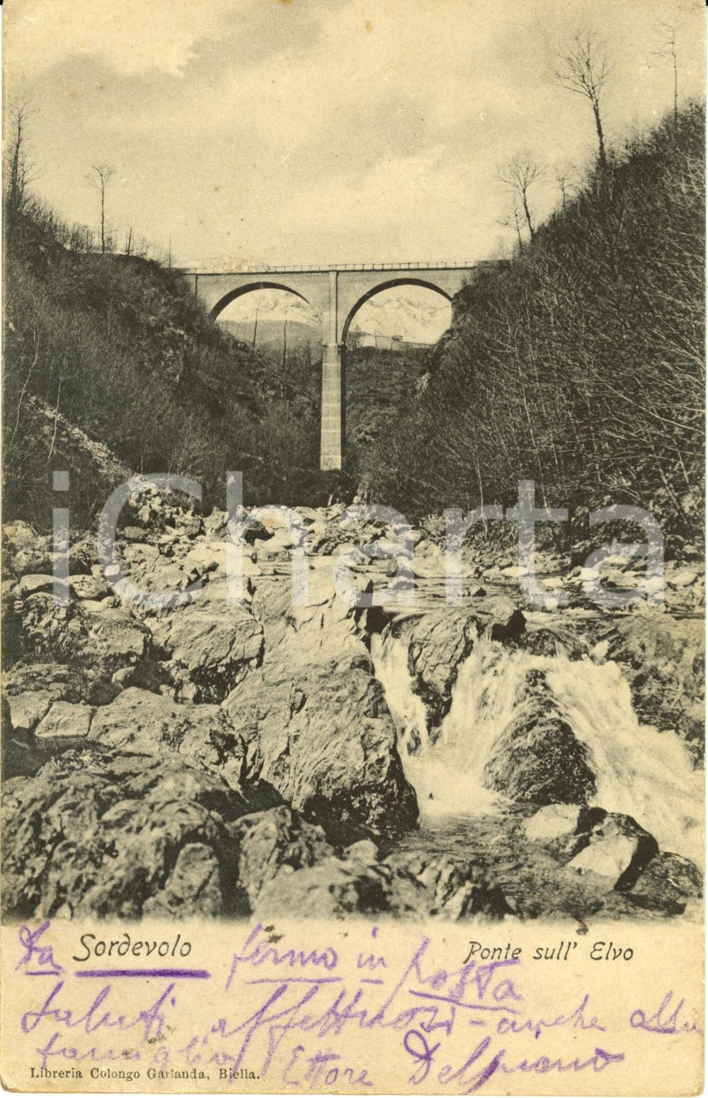 Cartolina originale da collezione 1907 SORDEVOLO BI Ponte sul torrente ELVO Cartolina postale FP VG 1