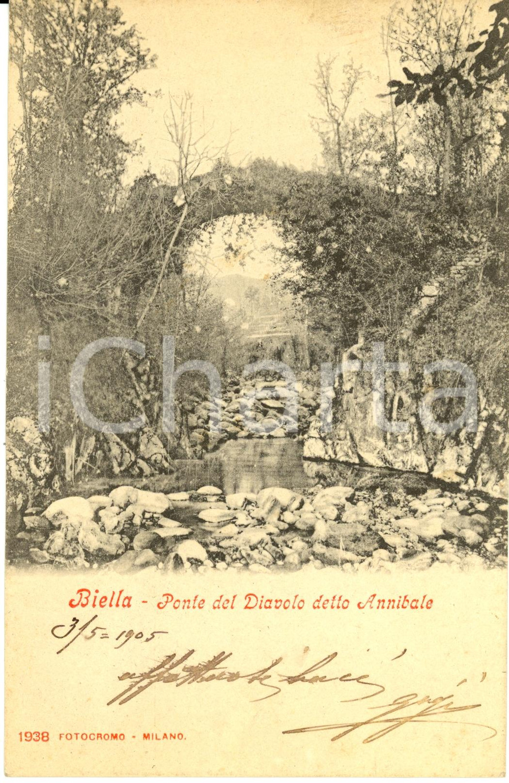 Cartolina originale da collezione 1905 BIELLA Veduta del Ponte del diavolo detto ANNIBALE Cartolina postale FP VG 1