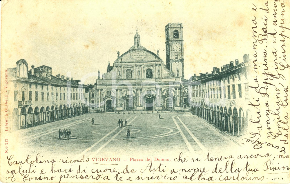 Cartolina originale da collezione 1900 VIGEVANO PV Panorama della piazza del DUOMO Cartolina ANIMATA FP VG 1