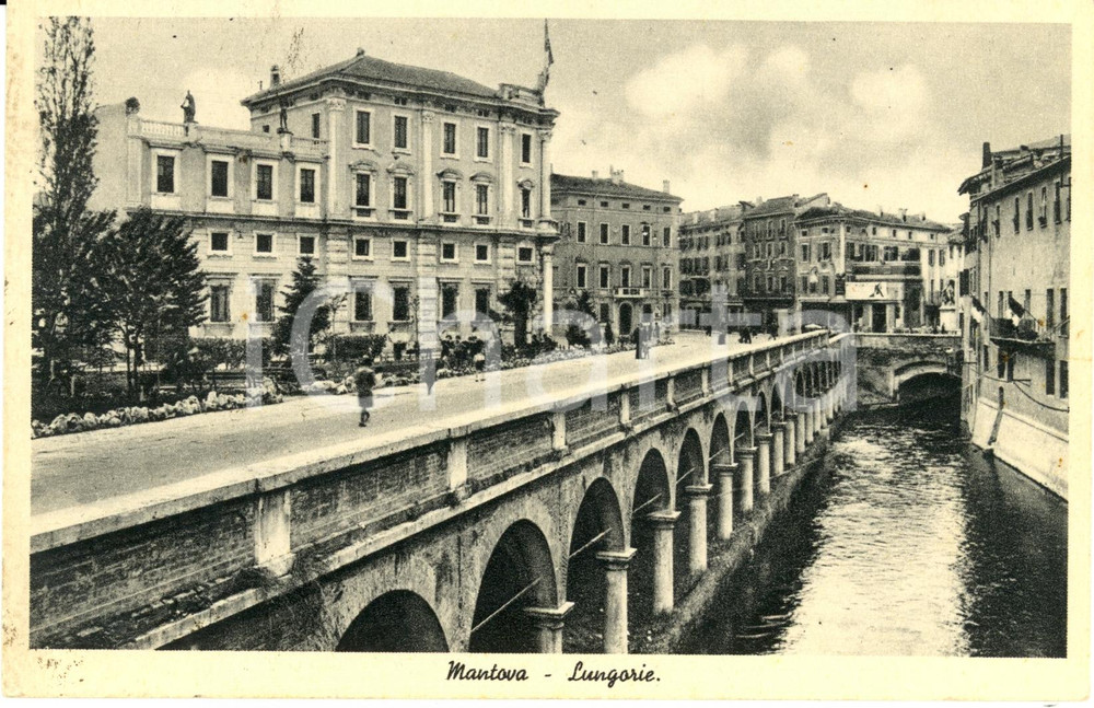 Cartolina originale da collezione 1944 MANTOVA Veduta delle LUNGORIE con passanti *Cartolina postale FP VG 1