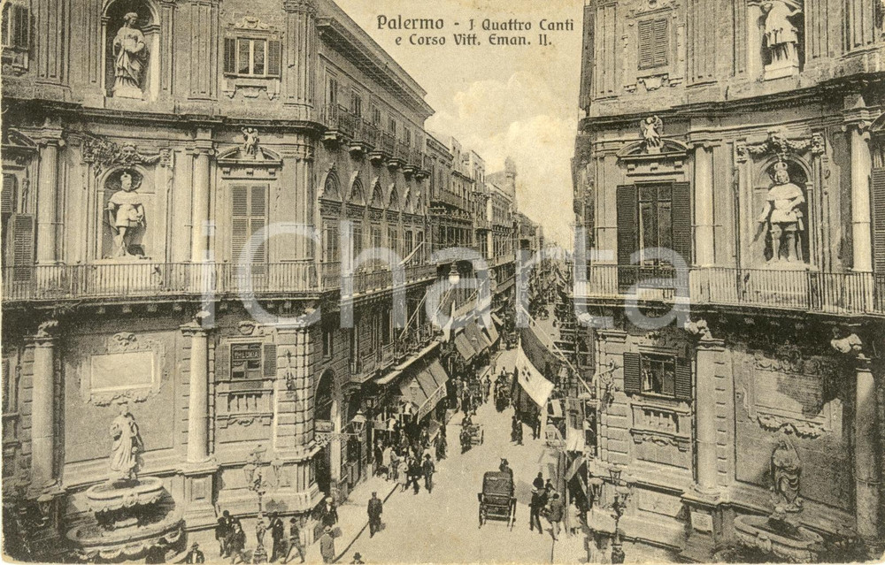 Cartolina originale da collezione 1928 PALERMO I QUATTRO CANTI e corso VITTORIO EMANUELE II Cartolina FP VG 1