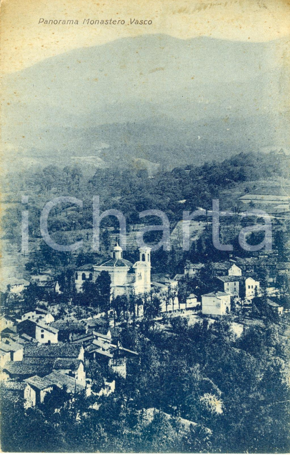 Cartolina originale da collezione 1933 MONASTERO DI VASCO (CN) Veduta panoramica dell'abitato *Cartolina FP VG 1