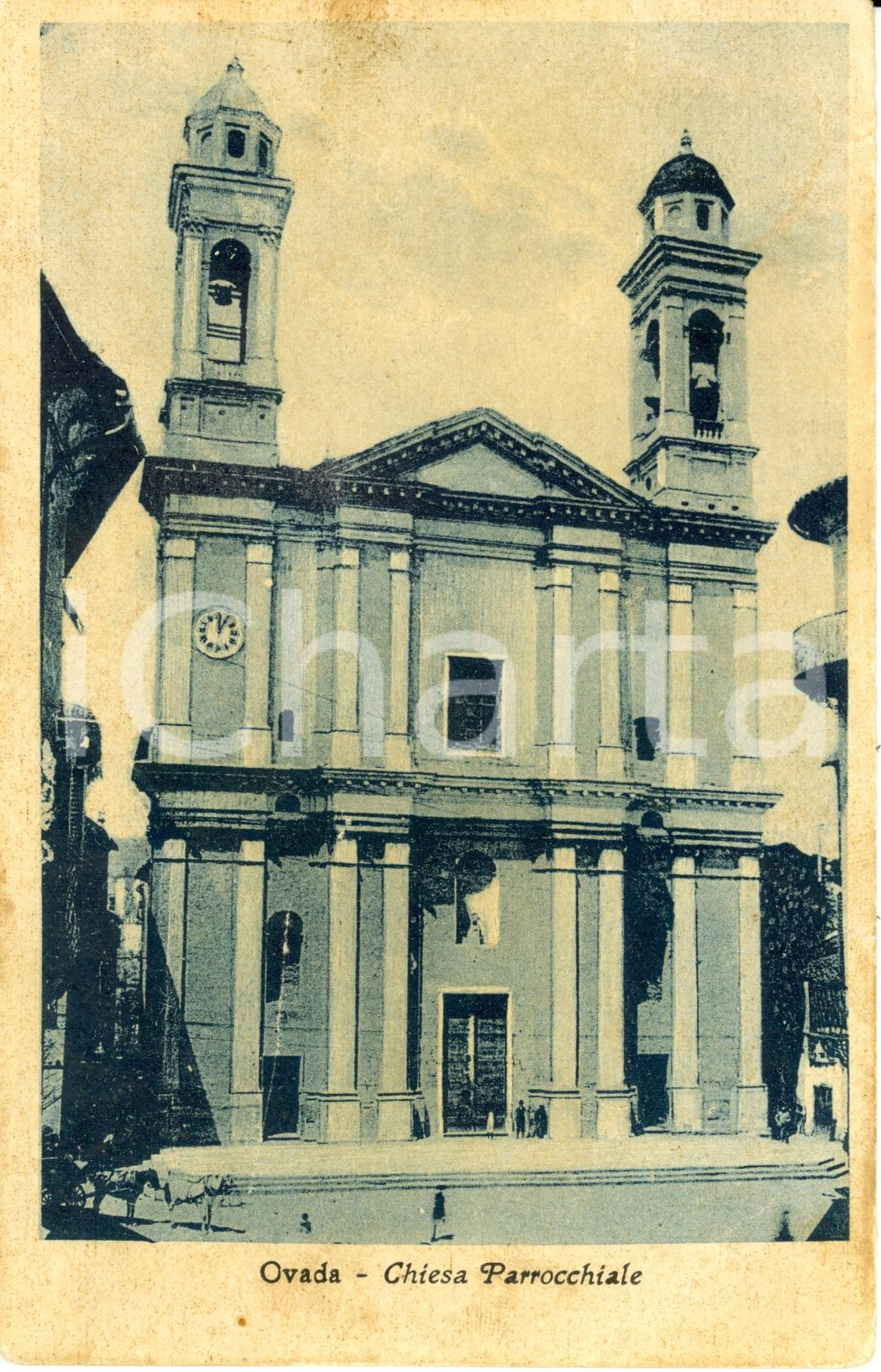 Cartolina originale da collezione 1938 OVADA (AL) Facciata della chiesa parrocchiale *Cartolina FP VG DANNEGGIATA 1