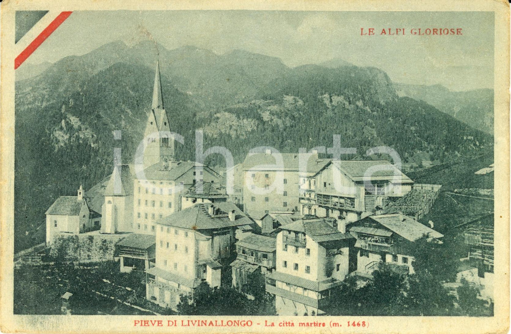 Cartolina originale da collezione 1916 PIEVE DI LIVINALLONGO (BL) La cittÃ  martire ALPI GLORIOSE *Cartolina FP VG 1