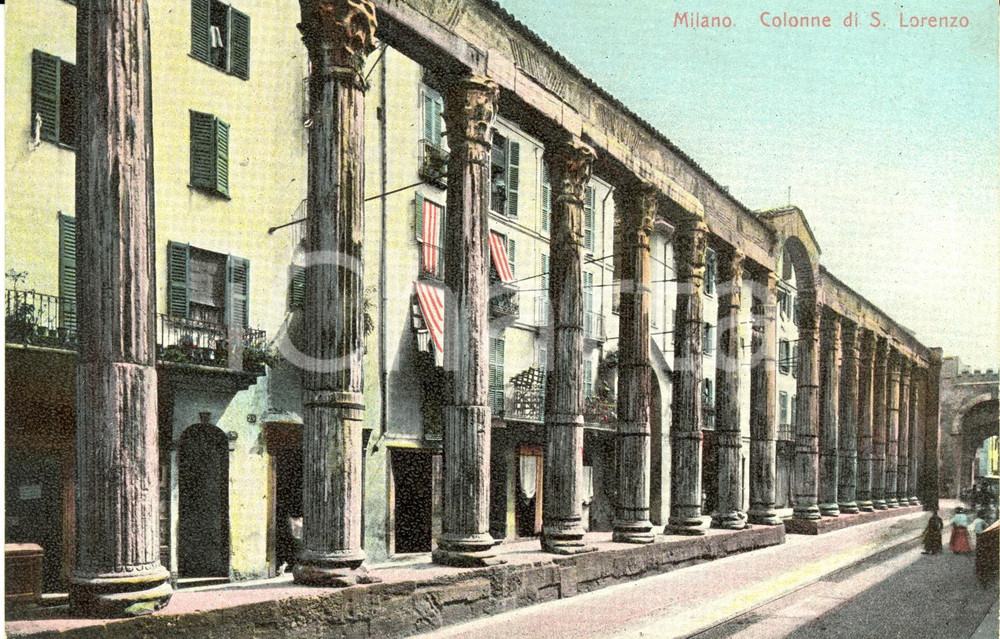 Cartolina originale da collezione 1920 ca MILANO Veduta delle colonne di SAN LORENZO Cartolina animata FP NV 1