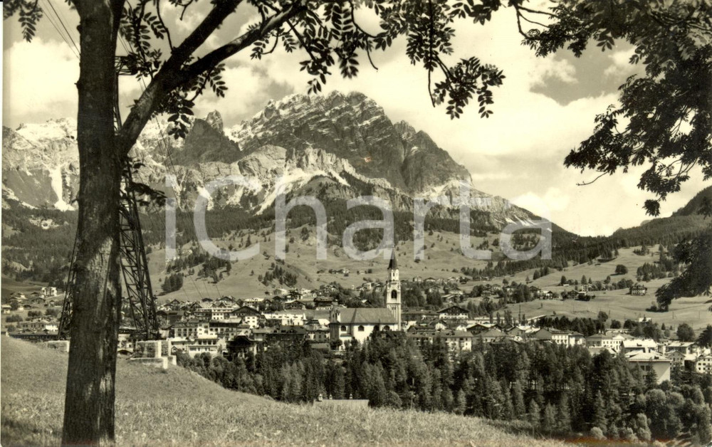 Cartolina originale da collezione 1950 ca CORTINA D AMPEZZO BL Panorama con monte CRISTALLO Cartolina FP NV 1