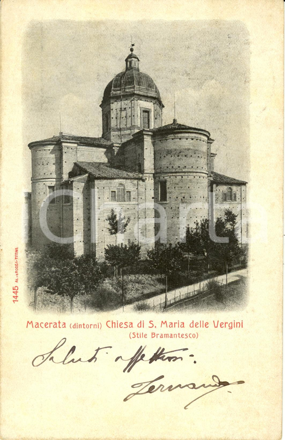 Cartolina originale da collezione 1903 MACERATA La chiesa di SANTA MARIA DELLE VERGINI Cartolina postale FP VG 1