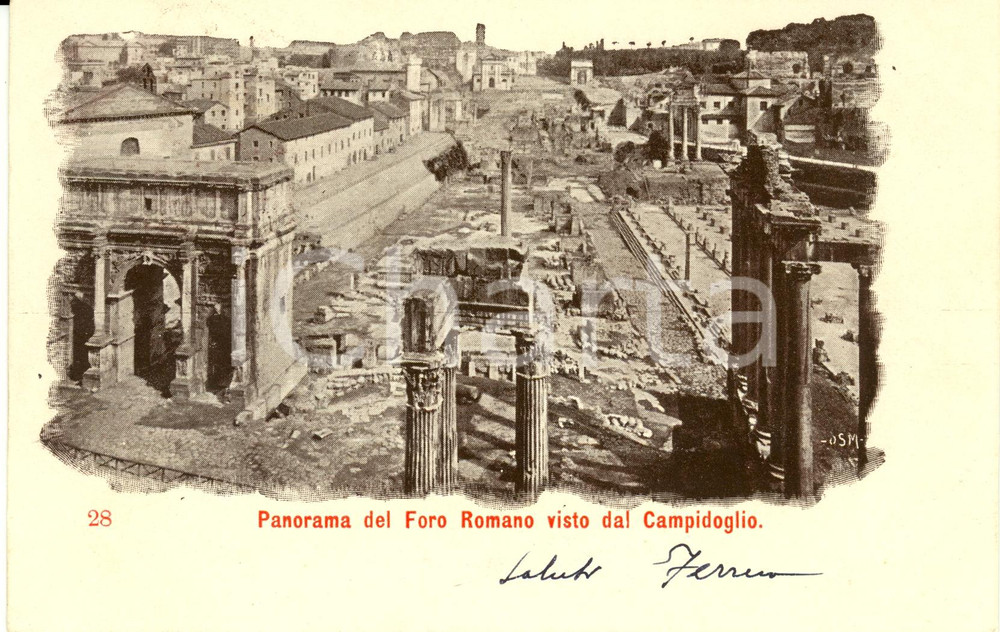 Cartolina originale da collezione 1901 ROMA Panorama del FORO ROMANO visto dal CAMPIDOGLIO Cartolina FP VG 1