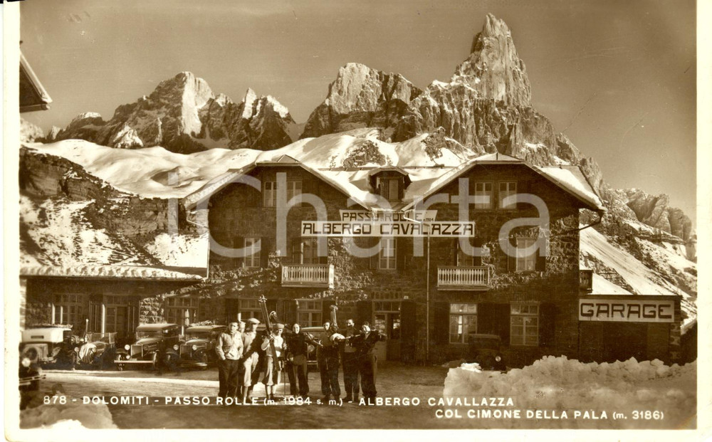 Cartolina originale da collezione 1935 PASSO ROLLE TN CIMONE DELLA PALA Albergo CAVALLAZZA FP DANNEGGIATA 1