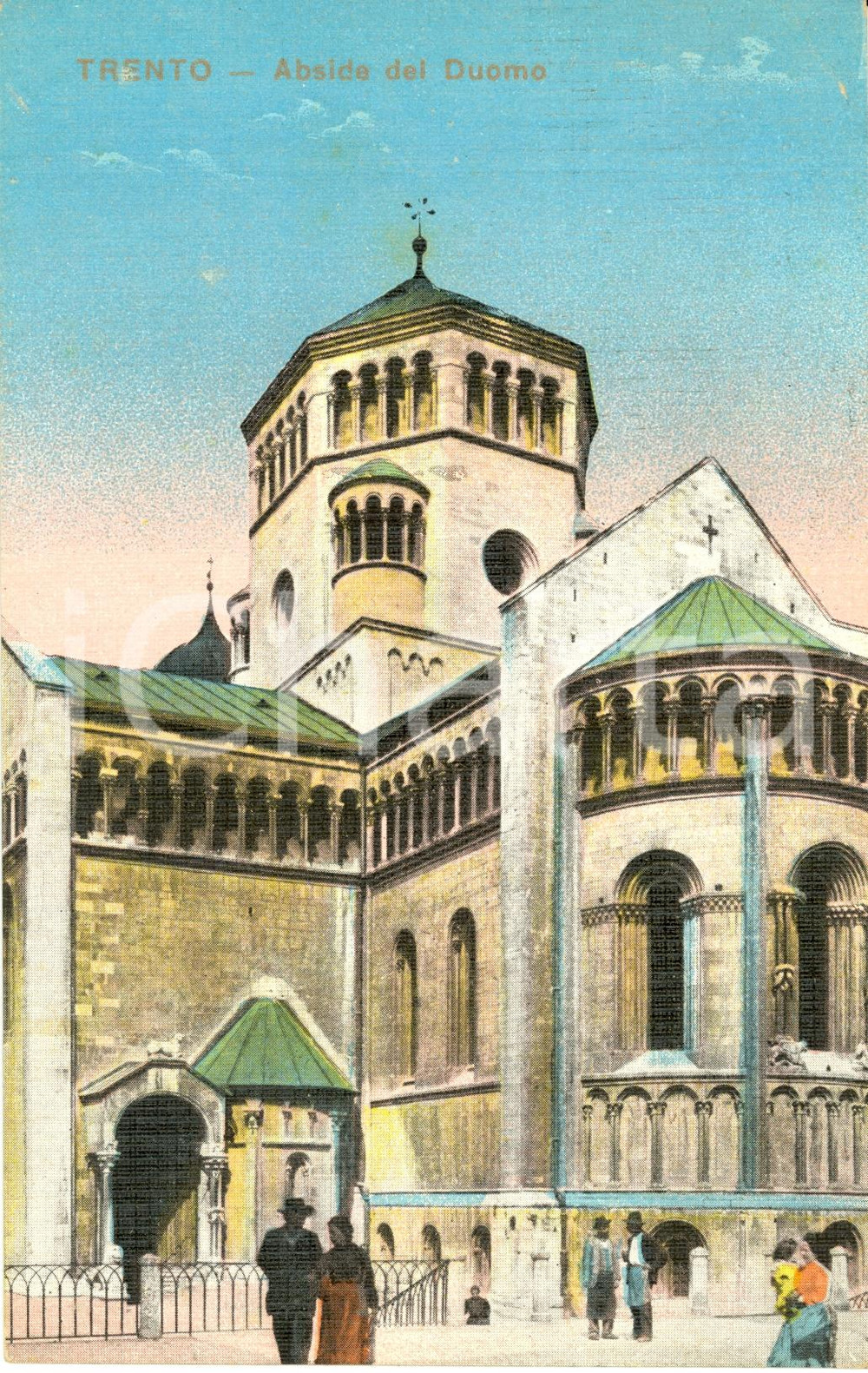 Cartolina originale da collezione 1924 TRENTO Veduta dell abside del duomo Cartolina ppostale animata FP VG 1
