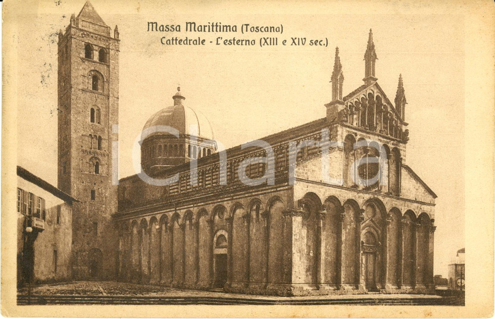Cartolina originale da collezione 1925 MASSA MARITTIMA (GR) Esterno cattedrale di SAN CERBONE *Cartolina FP VG 1