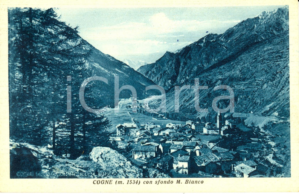 Cartolina originale da collezione 1952 COGNE AO Panorama con il MONTE BIANCO sullo sfondo Cartolina FP VG 1