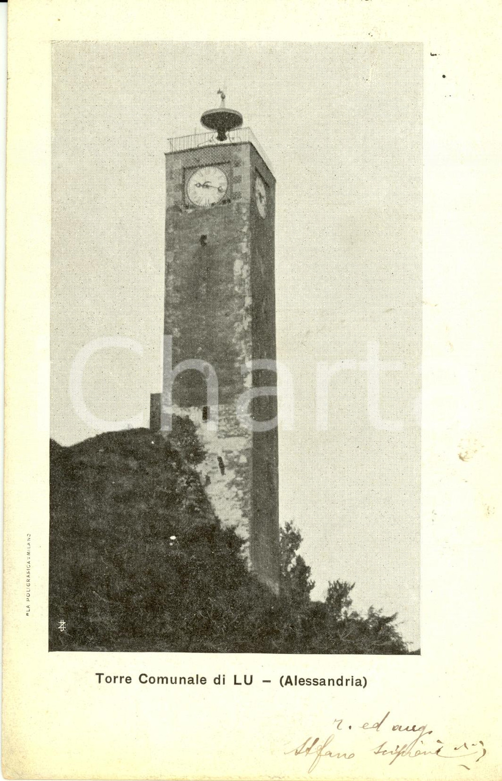 Cartolina originale da collezione 1900 ca LU AL MONFERRATO Veduta della torre comunale Cartolina FP VG 1