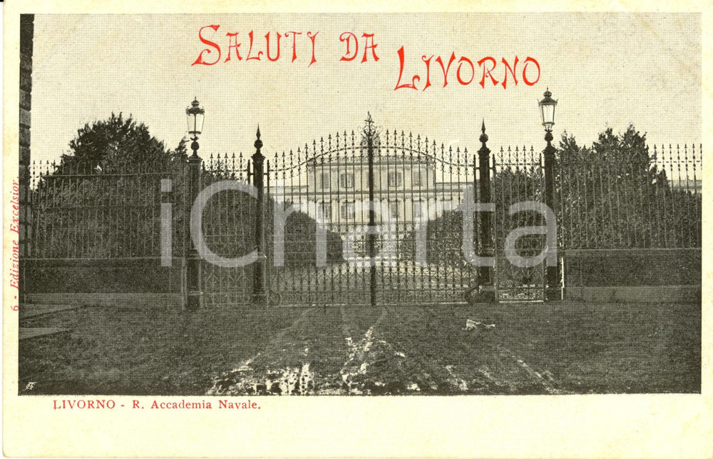Cartolina originale da collezione 1900 ca LIVORNO Cancello e viale d ingresso REGIA ACCADEMIA NAVALE FP NV 1