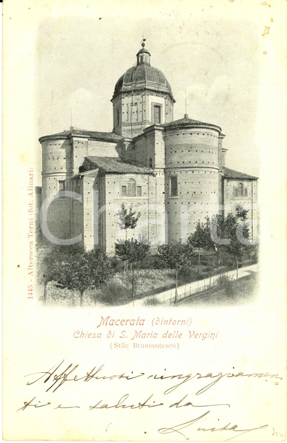 Cartolina originale da collezione 1902 MACERATA Veduta abside chiesa SANTA MARIA DELLE VERGINI Cartolina FP VG 1