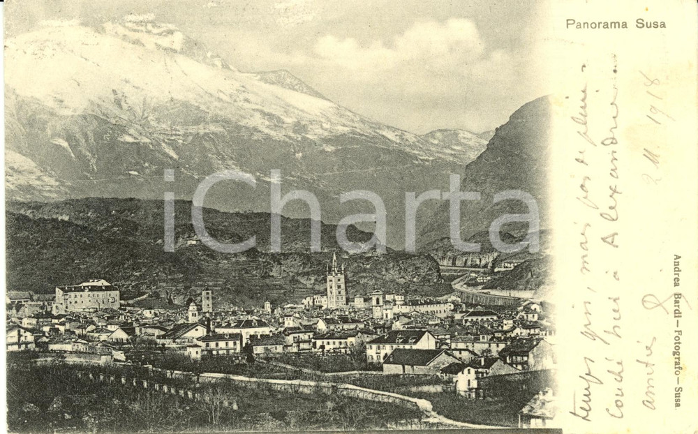Cartolina originale da collezione 1905 SUSA TO Veduta panoramica dell abitato Cartolina postale FP VG 1