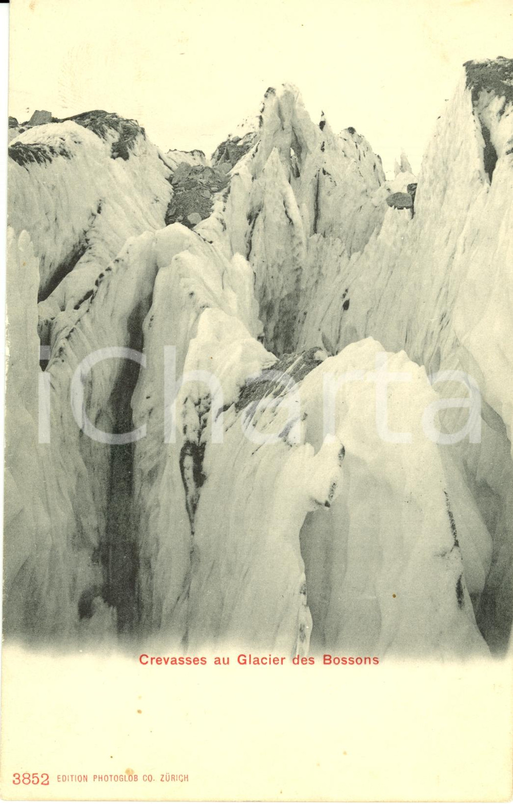 Cartolina originale da collezione 1900 ca MONT BLANC (FRANCE) Crevasses GLACIER DES BOSSONS *FP NV 1