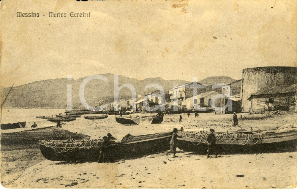 Cartolina originale da collezione 1917 MESSINA Veduta di MARINA GANZIRRI  Cartolina animata FP VG DANNEGGIATA 1