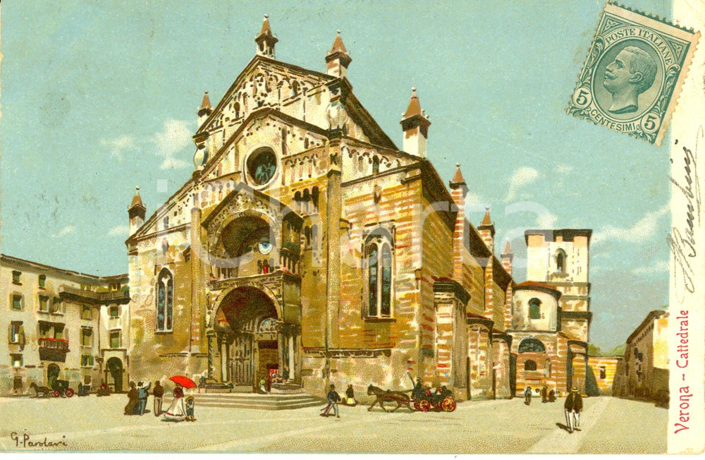 Cartolina originale da collezione 1910 VERONA Cattedrale di SANTA MARIA MATRICOLARE *Ill. PAROLARI FP VG 1