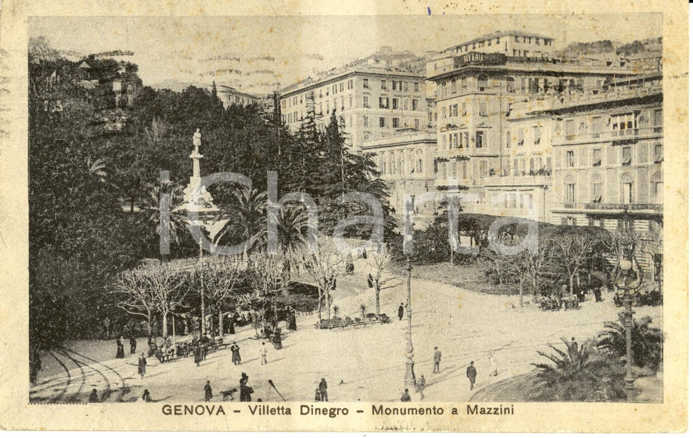 Cartolina originale da collezione 1929 GENOVA Villetta DINEGRO Monumento a GIUSEPPE MAZZINI Cartolina DANNEGGIATA 1