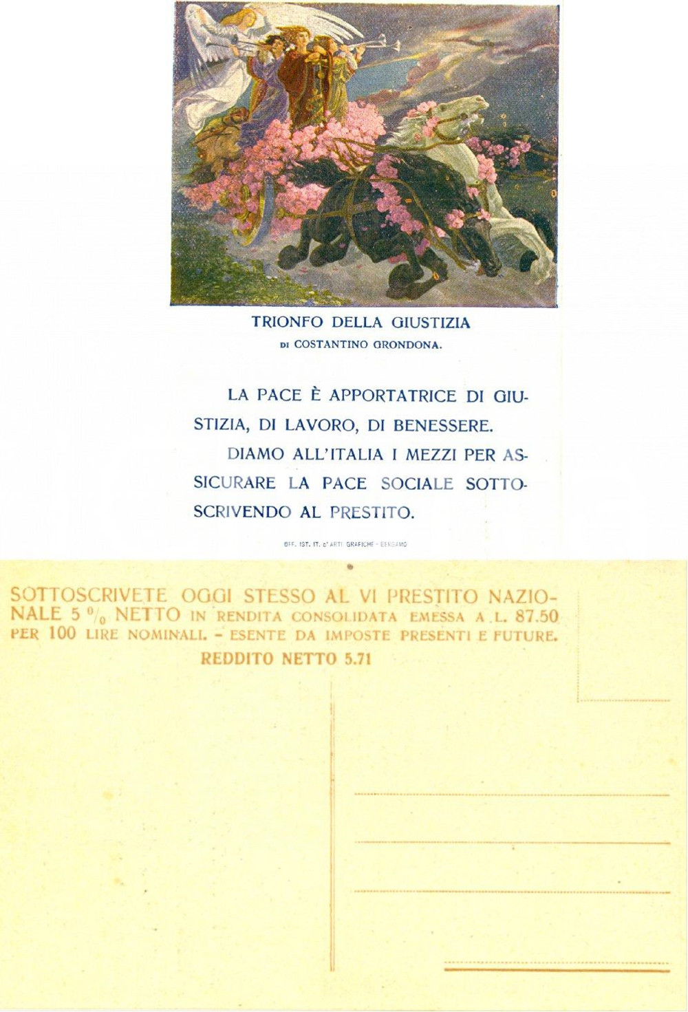 Cartolina originale da collezione 1918 ca WW1 VI PRESTITO NAZIONALE Trionfo giustizia *Cartolina ill. C. GRONDONA 1
