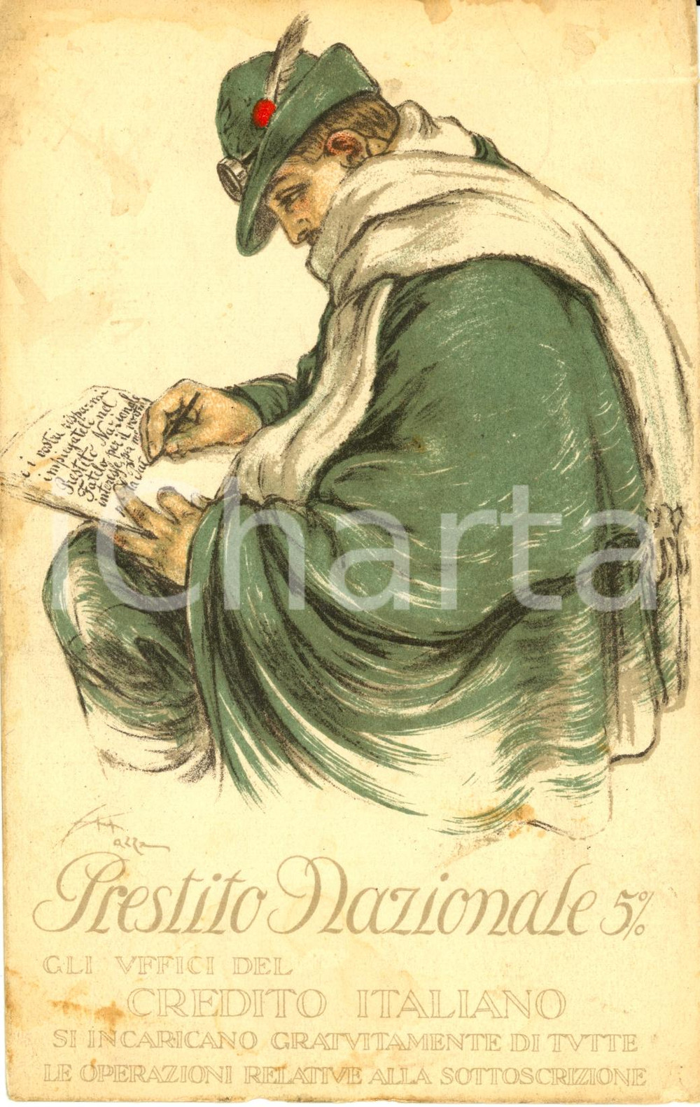 Cartolina originale da collezione 1917 ca WW1 Prestito nazionale CREDITO ITALIANO *Cartoncino ill. ALDO MAZZA 1