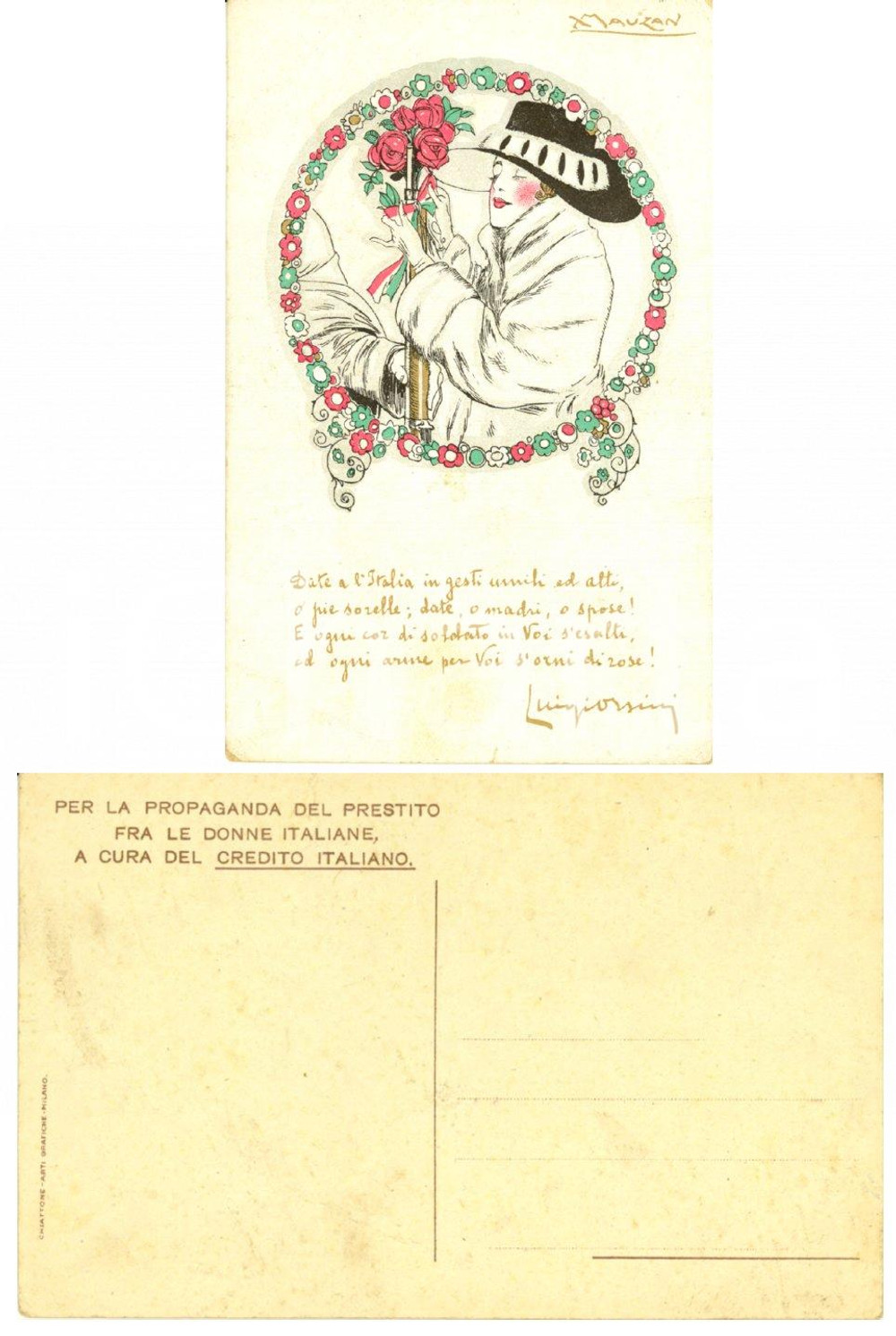 Cartolina originale da collezione 1917 ca WW1 Prestito nazionale donne CREDITO NAZIONALE *Cartolina ill. A. MAUZAN 1