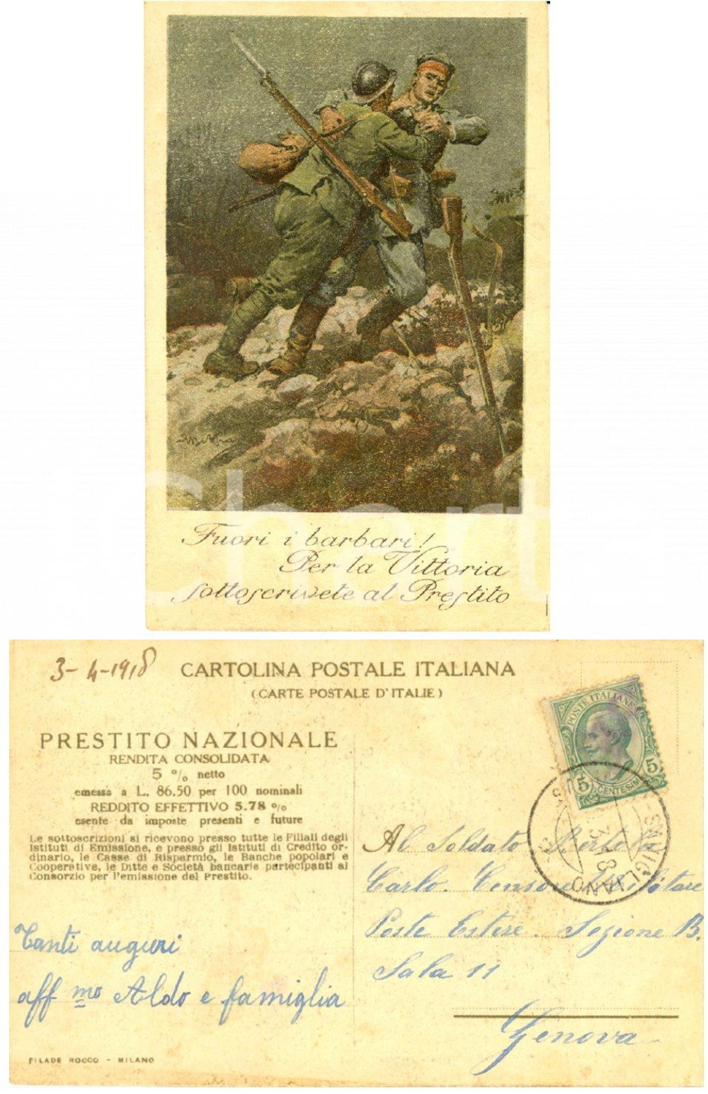 Cartolina originale da collezione 1918 WW1 Sottoscrizione PRESTITO NAZIONALE *Cartolina ill. A. BELTRAME FP VG 1