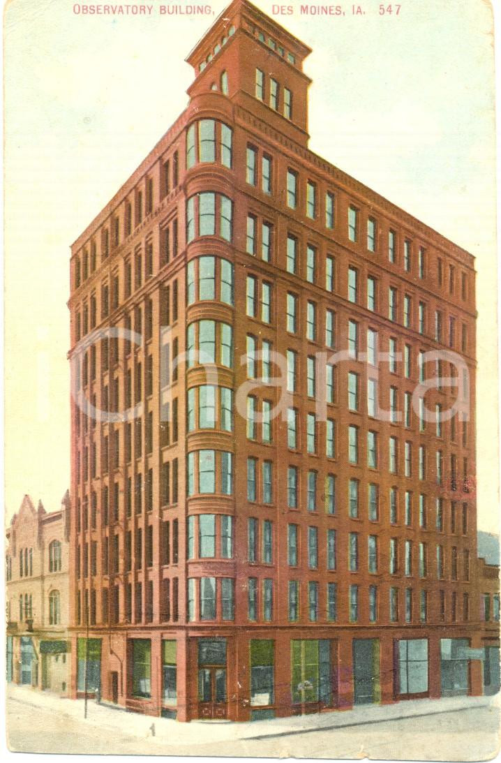 Cartolina originale da collezione 1930 ca DES MOINES, IOWA USA L OBSERVATORY Building Cartolina FP NV 1