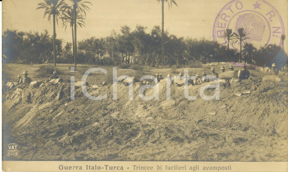 Cartolina originale da collezione 1911-12 LIBIA GUERRA ITALO-TURCA Trincee di fucilieri agli avamposti *FP NV 1