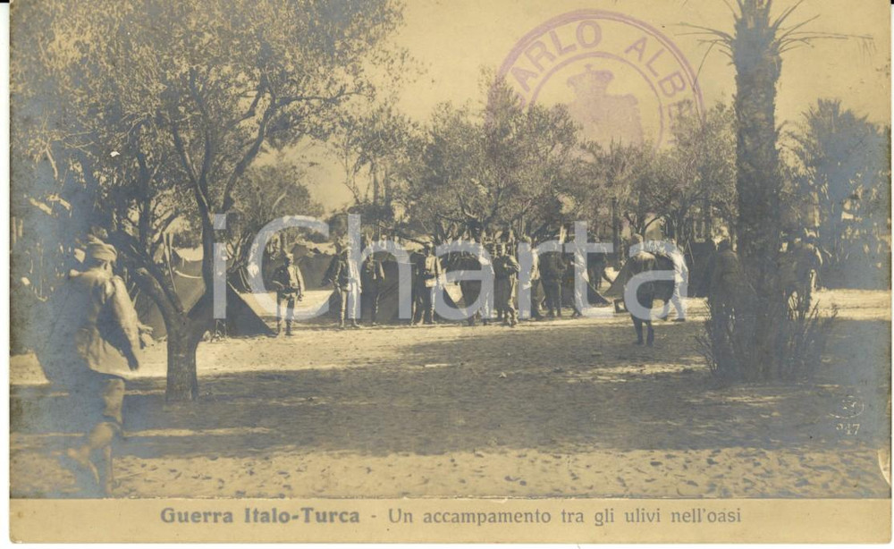 Cartolina originale da collezione 1911-12 LIBIA GUERRA ITALO-TURCA Un accampamento tra gli ulivi nell'oasi *FP NV 1