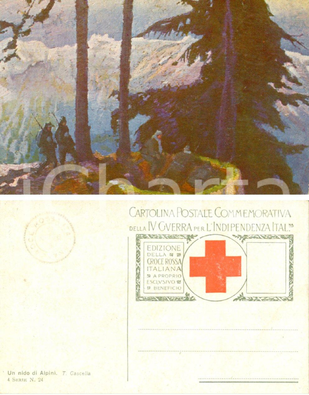 Cartolina originale da collezione 1918 ca WW1 Un nido di alpini CROCE ROSSA ITALIANA *Ill. CASCELLA DANNEGGIATA 1