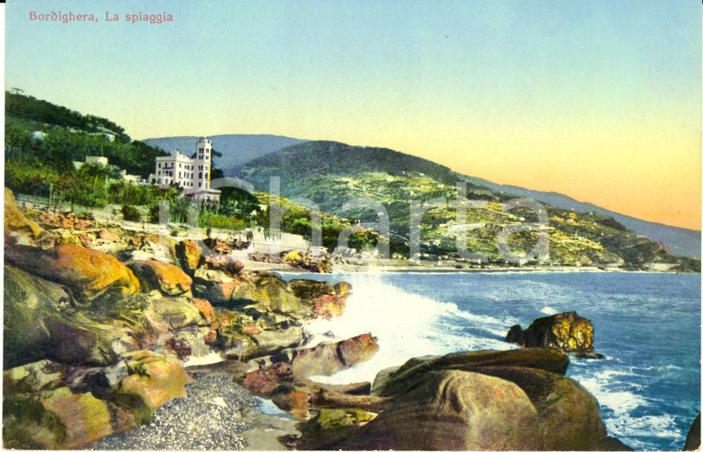 Cartolina originale da collezione 1910 ca BORDIGHERA (IM) Veduta della spiaggia dal mare *Cartolina postale FP NV 1