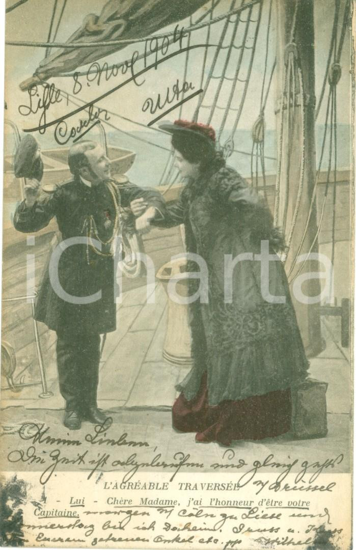 Cartolina originale da collezione 1904 LILLE (F) L'agrÃ©able traversÃ©e *Cartolina ILLUSTRATA FP VG DANNEGGIATA 1