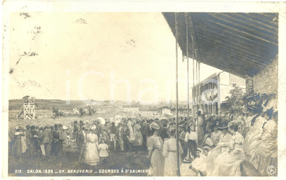 Cartolina originale da collezione 1906 CHARLES BEAUVERIE - Le corse a SAINT GALMIER  *Cartolina ARTE FP VG 1