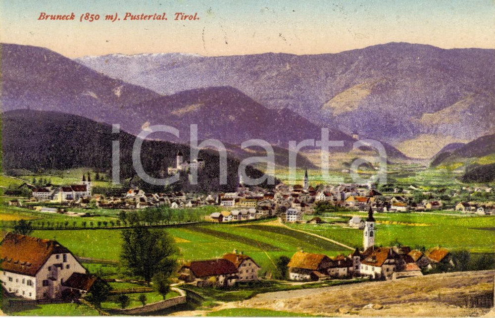 Cartolina originale da collezione 1922 BRUNICO / BRUNECK (BZ) PUSTERTAL Panorama dell'abitato *Cartolina FP VG 1